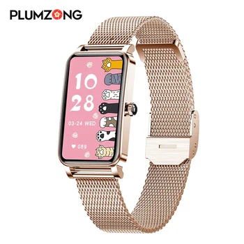 PLUMZONG Vrouwen Smart Watch Maat Kiest Full-Touch Scherm IP68 Waterdichte Smartwatch Vrouwen hartslagmeter Mooie Armband
