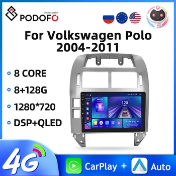 Podofo Android 11 autoradio Voor de Volkswagen Polo 2004-2011 2 Din Multimedia Video Speler 4G WIFI Carplay Auto autoradio GPS QLED