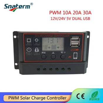 PWM 30A 20A 10A Zonne Lader van de Controllers 12v 24v Zonne-PV-Regelaar met LCD-Scherm en dubbele 5V USB voor PV zonne-energie systeem