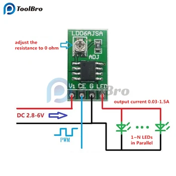 PWM-Signaal van de Controle-LED Driver Module 9W DC 3,3 V, 3.7 V 5V 30-1500mA Verstelbare CC voor USB LED Zaklamp 18650 Lithium Batterij
