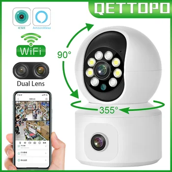 Qettopo 4K-8 mp camera met Dubbele Lens WIFI PTZ-Camera Dual Screen Baby Monitor AI Menselijke Automatisch Volgen in Binnen-Home Security CCTV iCsee Alexa