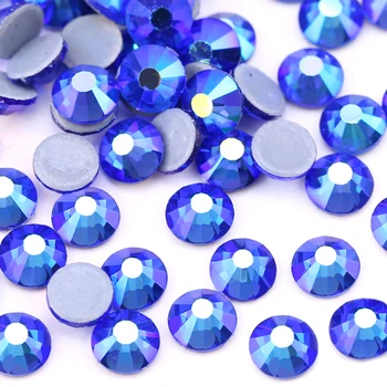 QIAO Sapphire AB Plating Kleur Crystal Glas Hot Fix Rhinestone/Strijkijzer Op Strass Decoratie Voor Kleding
