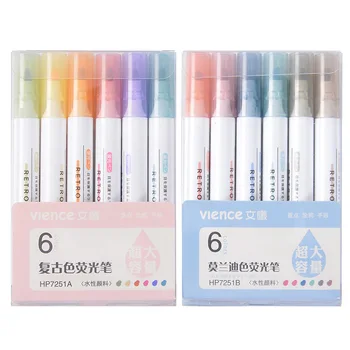 Qiduo 6pcs/set Morandi Tl-Pen van Hoge Kwaliteit Schattige Creativiteit Highlighter Pen Journal Pennen Kawaii Art School Supplies