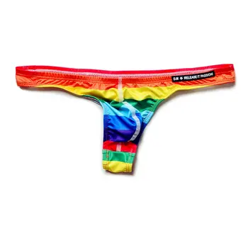 Rainbow Color Mini Slip Heren String Badmode Super Sexy Gay Swim Ondergoed Tanga Zakje Bikini, Badpak, T-back Slipje Desmiit