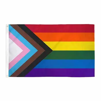 Rainbow Vooruitgang LGBT Pride Vlag Levendige Kleur Dubbel Gestikt Lgbt-Gay Regenboog Vlaggen Polyester met Messing Zeilringen voor Vrouwen Mannen