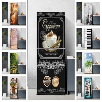 Retro Koelkast Sticker Deur Cover Muurschildering Decoratie zelfklevende PVC Waterdichte Koffie 3D Behang Koelkast Art Film Poster