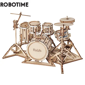 Robotime 3D Musical Instrument Houten Puzzel Spel Montage Saxofoon, Drum 4 Soorten DIY Kit Accordeon, Cello Speelgoed Cadeau voor Kinderen