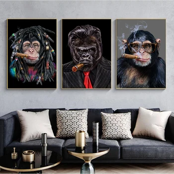 Rookt Chimpansees Canvas Schilderij Kunst Aan De Muur Home Decor Hangen Foto Nordic Aanpassen Van De Abstracte Kunst Aap Dier Poster