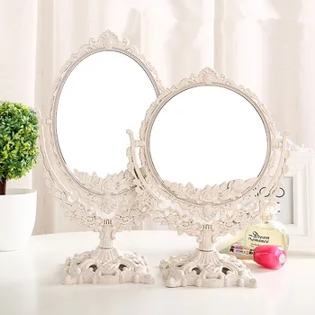 Roterende Vrouwen Make-up Spiegel, Vintage Floral Oval Ronde Handgreep Spiegel Prinses Elegante Make-up Beauty espelho de maquiage ZM1202