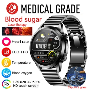 Saffier Glas ECG+PPG Smart Watch Mannen Bloed Glucose Klok Hartslag bloeddruk Bloed Zuurstof Toezicht op de Gezondheid SmartWatches