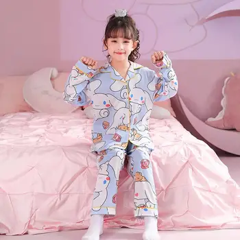 Sanrioes Anime Cinnamoroll Kuromi Kinderen Pyjama Sets Cartoon Kawaii Jongen Meisje Nachtkleding Kinderen Thuis Kleding Thermisch Ondergoed