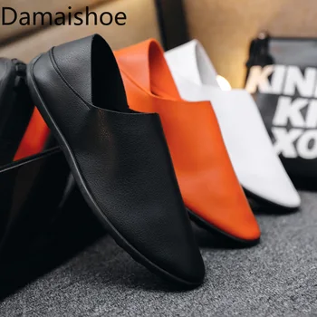 Schoenen voor Mannen Casual Pompen Slip-on Ademend koreaanse Mode Lichtgewicht Lederen Instappers Comfortabele Platte, Waterdichte heren Schoenen