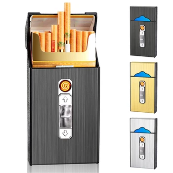Sigaret Geval Met Lichtere 20pcs Capaciteit Dunne Sigaret Opslag Doos Tabak Houder USB Opladen Lichter Roken Accessoires