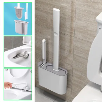 Silicone TPR Wc-Borstel en Houder Set Muur Hangend Toilet Borstelharen met sneldrogend Houder Verdieping: Badkamer Accessoires