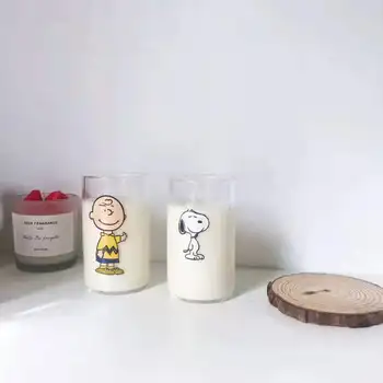 Snoopy En Charlie Brown Kawaii Cartoon Transparant Glas Vrouwelijke Schattige Meisje Paar Netto Rood Glas Melk Glas Water