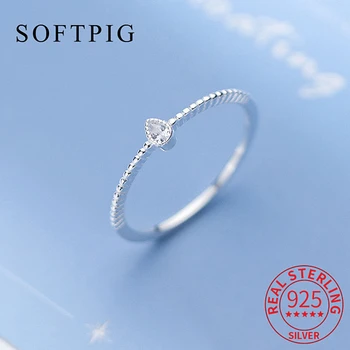 SOFTPIG INS Echt 925 Sterling Zilveren Zircon Water Drop Ring Voor Mode Vrouwen Heerlijke Klassieke Sieraden Minimalistische Accessoires