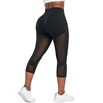 Splicing Capri Legging Fitness voor Vrouwen met Hoge Taille Push-Up Yoga Broek Workout Ademend Joggen Fietsen Panty ' s Sportswear