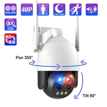 Techage 4MP PTZ-Draadloze IP-Camera met Dubbele Lens van 12 mm 2,8 mm WIFI Camera met 8X Zoom Menselijke Detectie Two way Audio Surveillance Camera