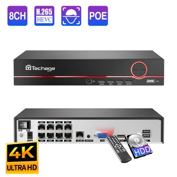 Techage 8CH H. 265 4K/8MP/5MP POE, NVR CCTV Bewaking Systeem voor POE IP Camera, Netwerk Camera VCR Ondersteuning Max 14TB