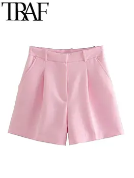 TRAF 2023 Elegante Mode Casual Y2K Vrouwen Suit Shorts Traf Zakken aan de Zijkant Plooien Vooraan Vrouwelijke Hoge Taille Korte Broek Zomer Dun