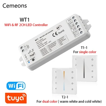 Tuya LED Dimmer WT1 12-36V DC 2CH Smart Wifi 2,4 G RF Draadloze Afstandsbediening Dimmer Wand Touch Glazen Paneel Controller T21 T22