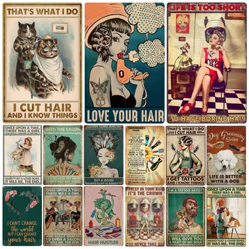 Vintage Hair Stylist Metaal Tin Sign Tattoo-Artiest Metalen Poster Kapsalon Hair Cut Meisje Muur Kunst Home Decor WY243