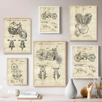 Vintage Motorcycle Patent Posters, Canvas Schilderij, Kunstwerk, kunstwerken aan de Muur van Foto ' s voor Woonkamer, Interieur Woning Decoratie