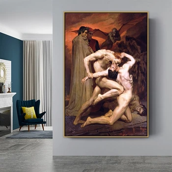 William Adolphe Oude Beroemde Meester Kunstenaar Dante en Vergilius in de Hel Canvas Schilderij Poster en Print-for-Kamer Decor Kunst aan de Muur