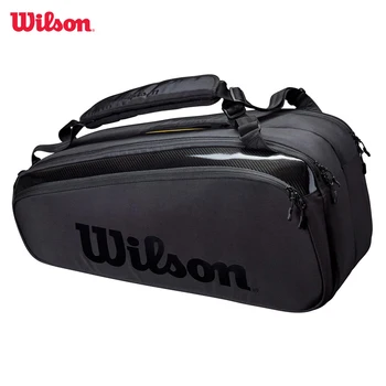 Wilson Super Tour Pro Staff 9 Pack Fijn-brei Coating Tennis Tas Double Deck Racket Rugzak Tennis Racquet Bag met Isolatie