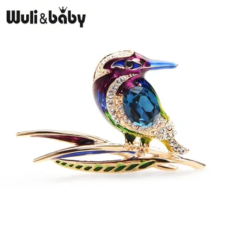 Wuli&baby-Crystal Blauw Paars En Groen Emaille Vogel Broches Voor Vrouwen En Mannen Legering Dier trouwfeest Feestzaal Broche