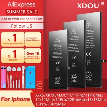 XDOU Hoge Kwaliteit Batterij Voor iPhone X X XS 11 12 13 Mini Max Pro Promax Hoge Capaciteit Vervanging + Geven Met Gereedschap