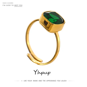 Yhpup Roestvrij Stalen Sieraden Temperament Glas Crystal Verstelbare Ring voor Vrouwen 18 K Metaal Engagement Finger Uniek Cadeau