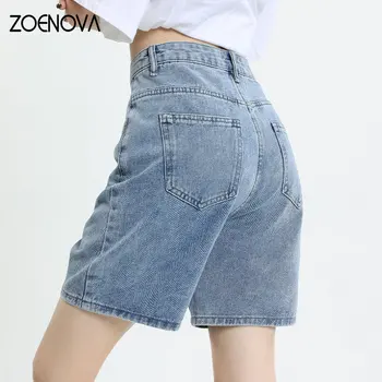 ZOENOVA Vrouwen met Hoge Taille 2023 Oude Retro Stijl Nieuw Loose Straight Overeenkomen met Warme Broek Denim Ins Vijf Punts Wide korte Broek Jeans