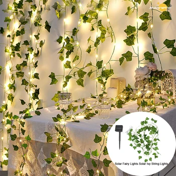 Zonne-Fairy Lights Solar Ivy String Lichten Kunstmatige Planten Wijnstok LED String Groene Slinger Ophangen voor de Yard Garden Party Bruiloft