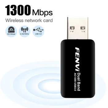 1300Mbps Dual-Band 2,4 Ghz/5 ghz Mini-USB 3.0 Wlan Wifi Wireless Adapter Dongle Network Card (802.11 ac Voor Laptop PC Windows 7/8/10