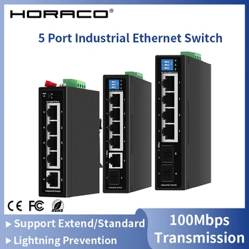 HORACO Industriële Gigabit POE Switch 5/6 Haven 100/1000Base-T DIN IP30 Netwerk Ethernet Switch bliksembeveiliging Max BT90W