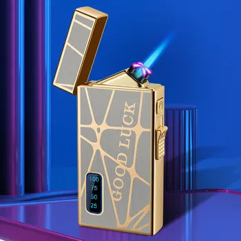 Metalen Gas-Dual-purpose Dubbele plasmaboog Creatief Met Power Display Type c Sigaret Jet stormaansteker